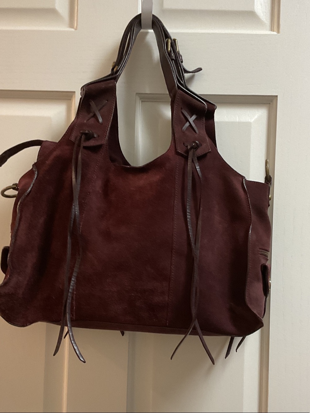 Francesco Biasia Bag in Deep Burgundy Suede with Matching Leather Trim - Picture 2 of 6